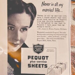 1950 Pequot Sheets "Never in all my married life..." Wife Original Vtg PRINT AD